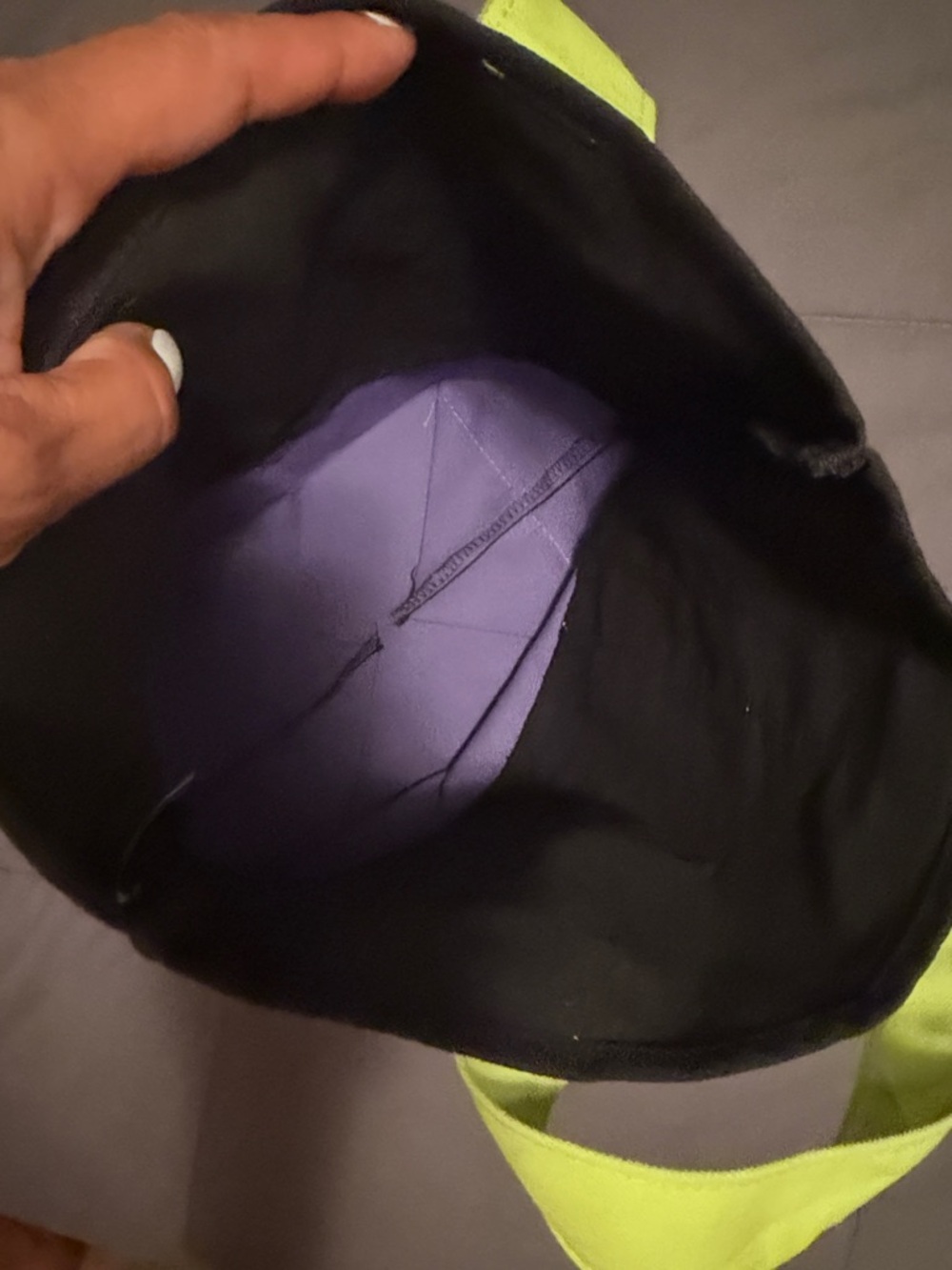 Trader Joe’s Black Canvas Tote Bag with Yellow Handles and Purple Base w double - Picture 4 of 5